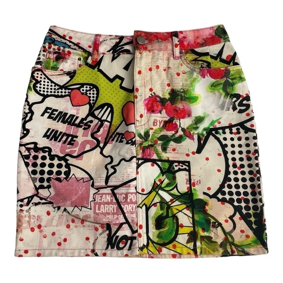 ASOS DESIGN denim skirt in art print US size 6; UK size 10. Unique Art. - Picture 1 of 7